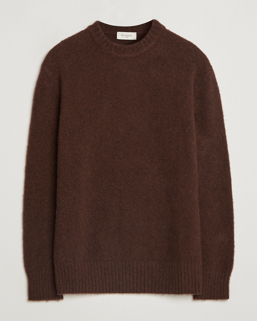 Homme | Pulls Et Tricots | Piacenza Cashmere | Brushed Wool Crew Neck Dark Brown