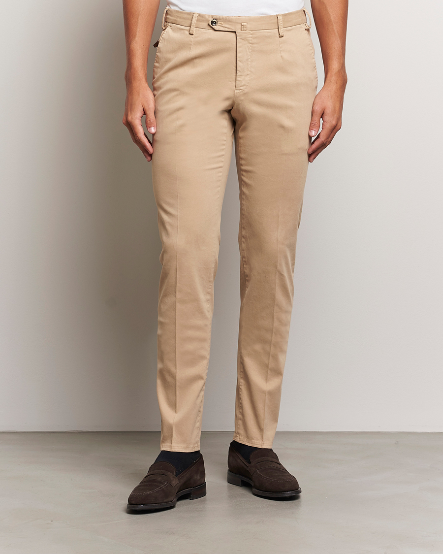 Homme | Pantalons | PT01 | Slim Fit Pleated Cotton Trousers Beige