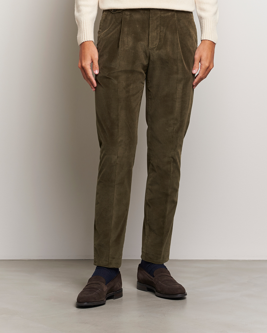 Heren | Broeken | PT01 | Slim Fit Corduroy Trousers Dark Green