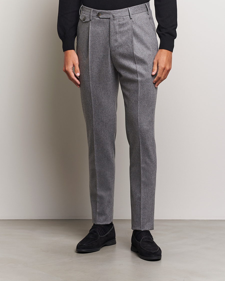 Homme | Pantalons | PT01 | Slim Fit Pleated Wool/Cashmere Trousers Grey Melange