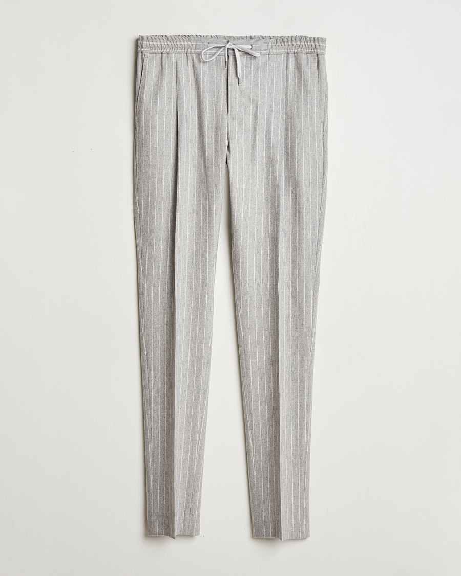 Homme | Pantalons | PT01 | Slim Fit Wool/Cashmere Drawstring Trousers Light Grey