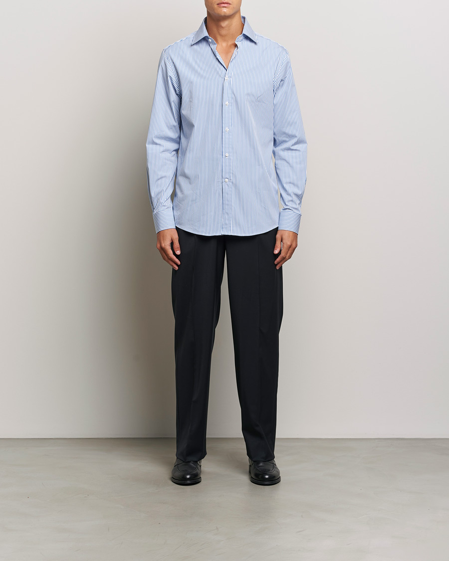 Heren | Overhemden | Ralph Lauren Purple Label | Pop Stripe Cotton Shirt Light Blue