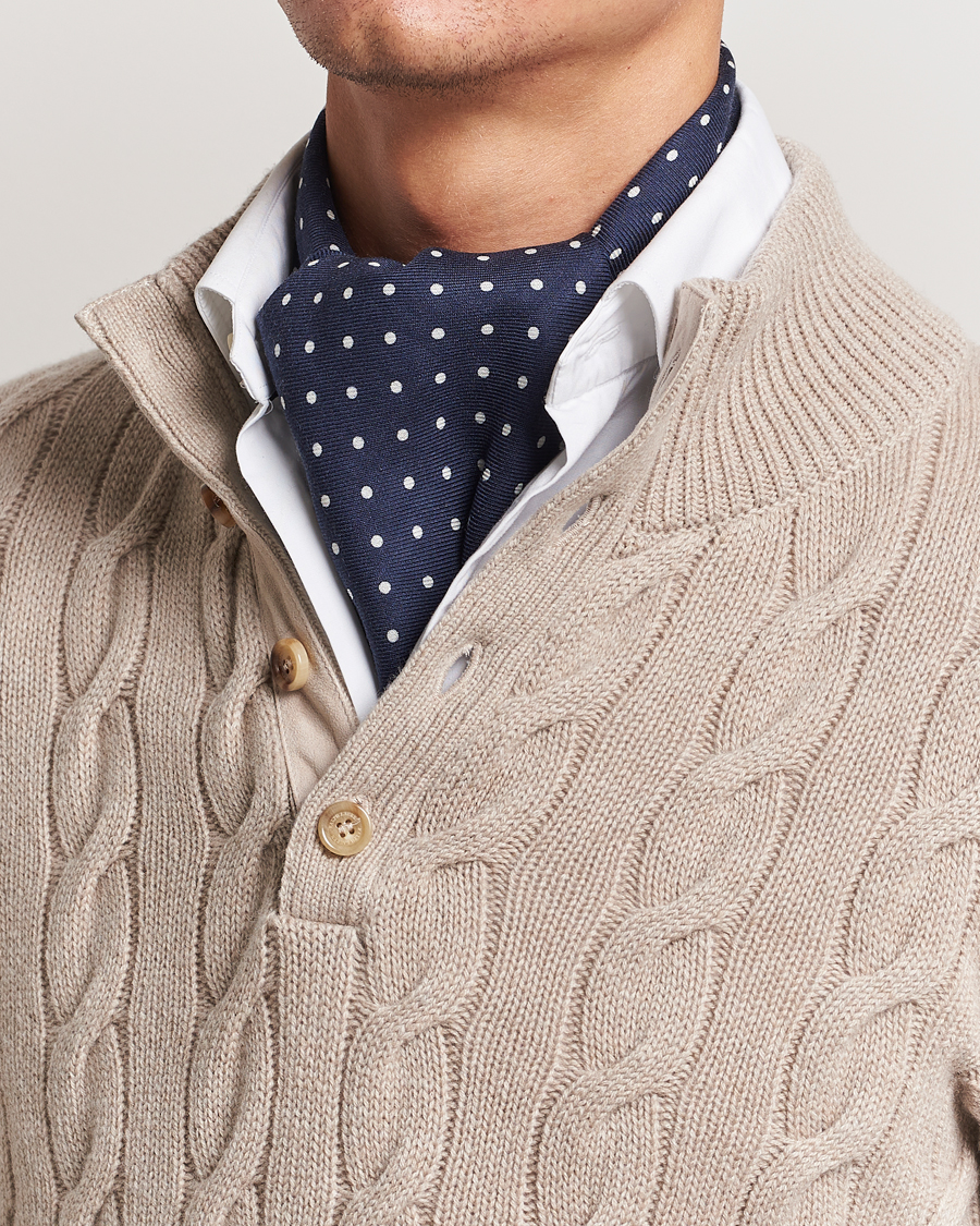 Heren | Ralph Lauren Purple Label Printed Cashmere Scarf Navy Dot | Ralph Lauren Purple Label | Printed Cashmere Scarf Navy Dot