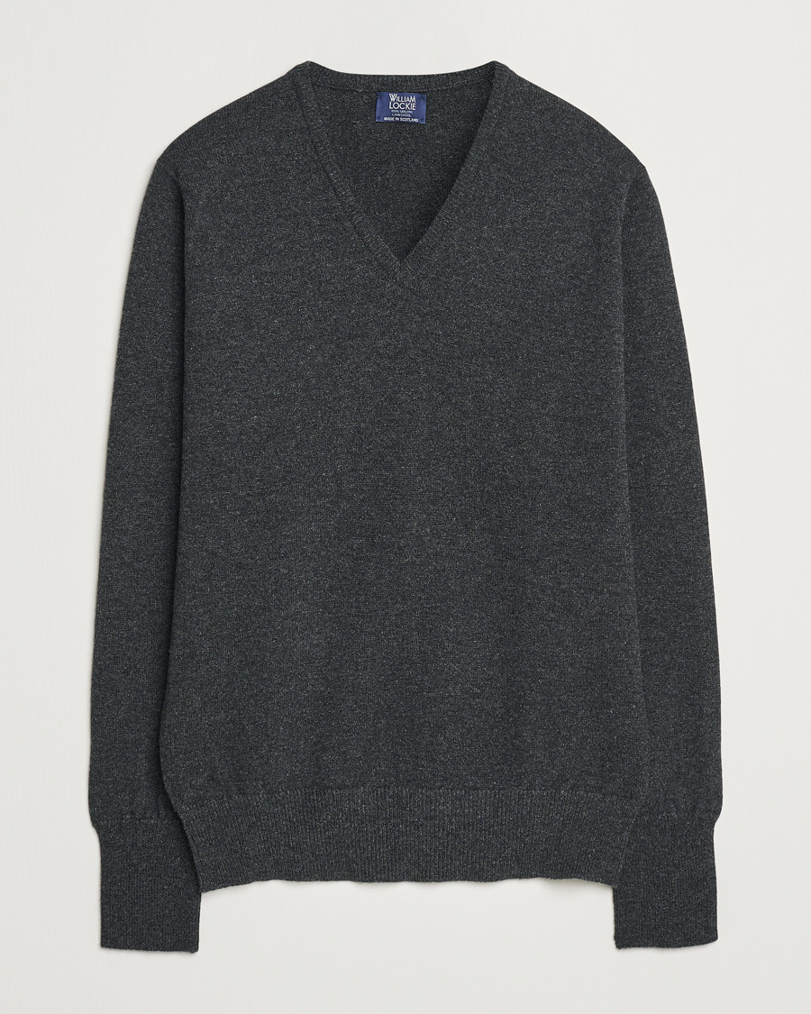 Heren | Truien | William Lockie | Rob Lambswool V-Neck Charcoal