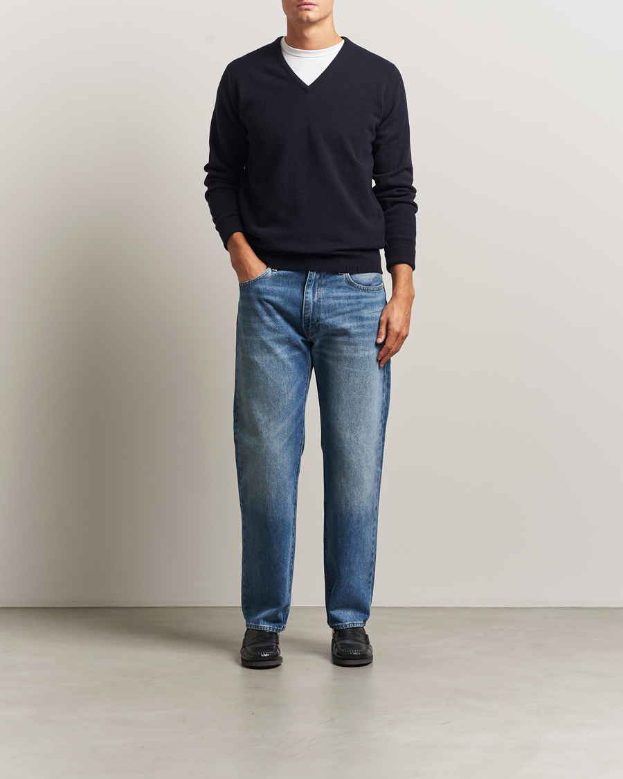 Heren | Truien | William Lockie | Rob Lambswool V-Neck Navy