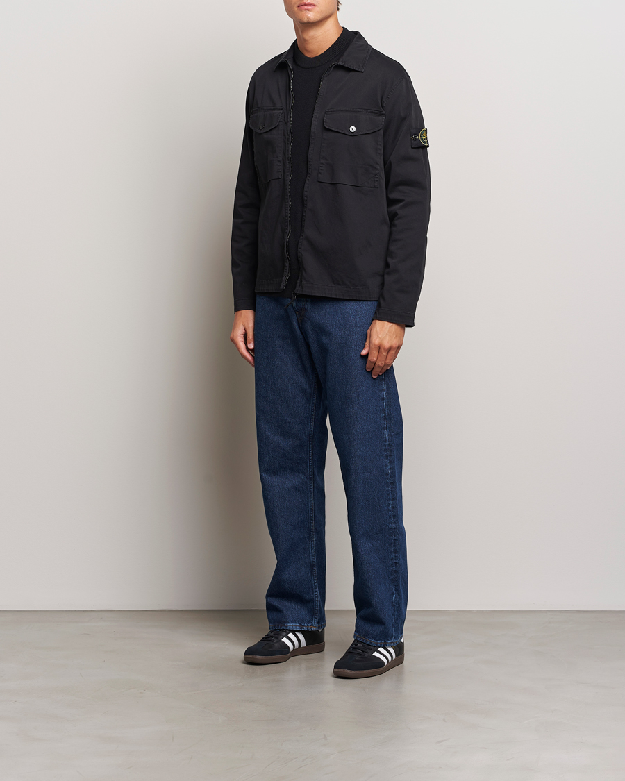 Homme | Chemises | Stone Island | Garment Dyed Cotton Zip Overshirt Black
