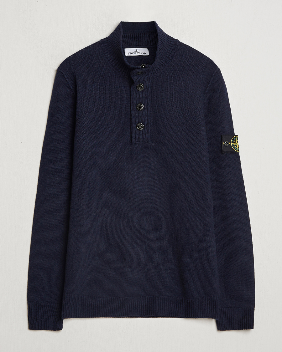 Heren | Truien | Stone Island | Knitted Lambswool Half Button Zip Navy Blue