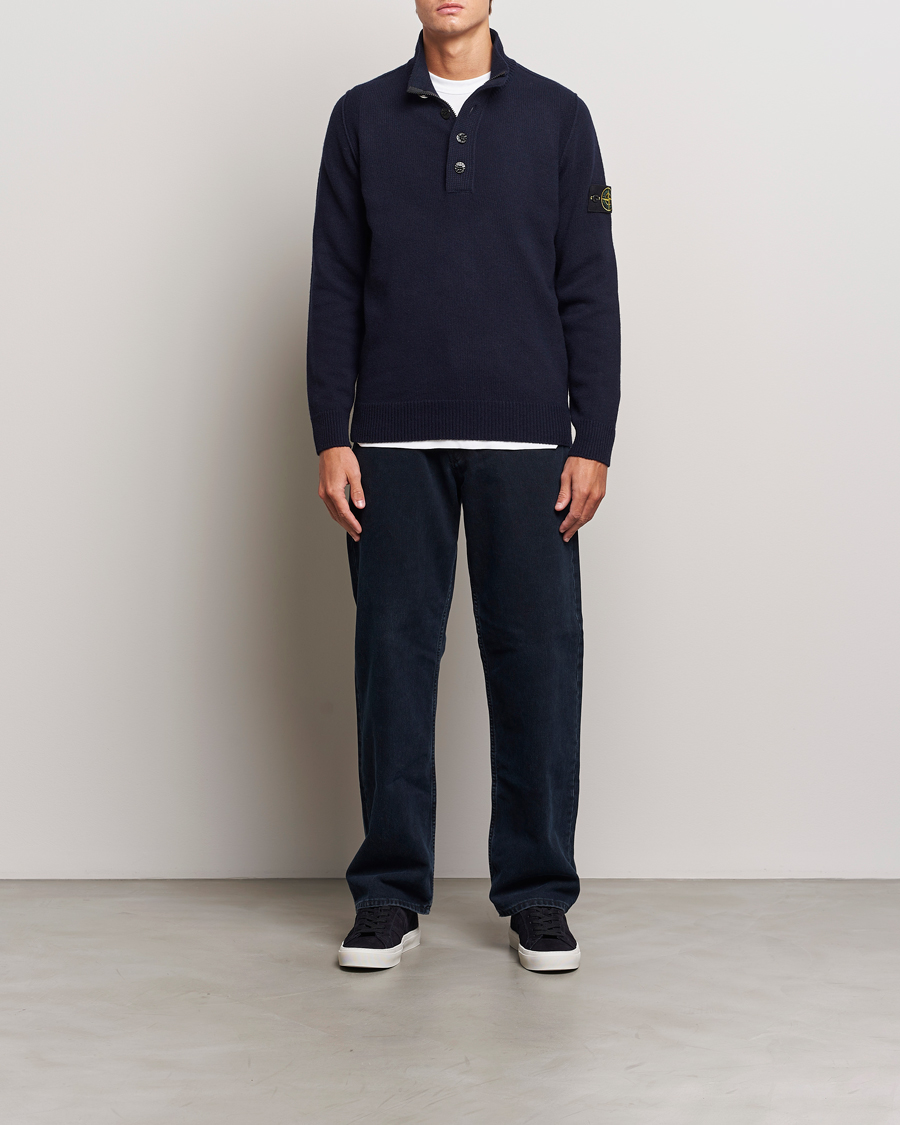 Heren | Truien | Stone Island | Knitted Lambswool Half Button Zip Navy Blue