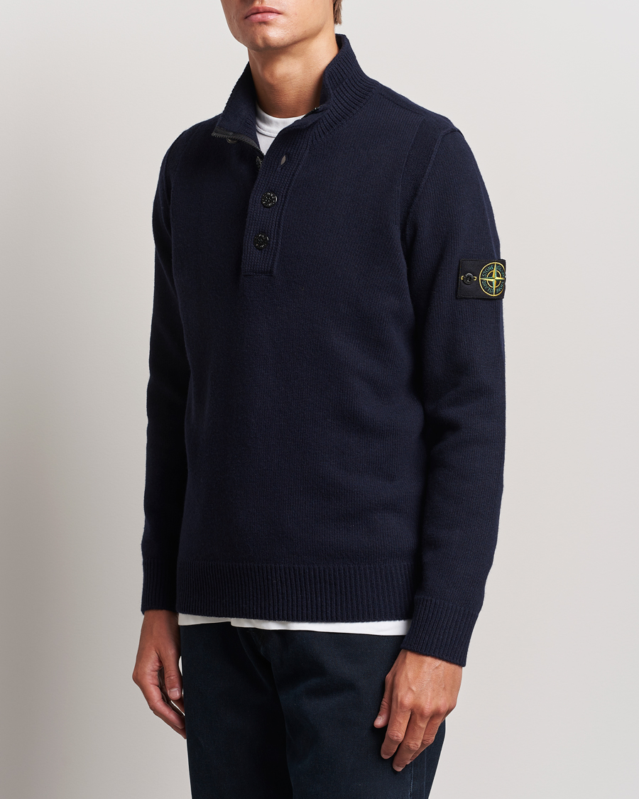 Heren | Truien | Stone Island | Knitted Lambswool Half Button Zip Navy Blue