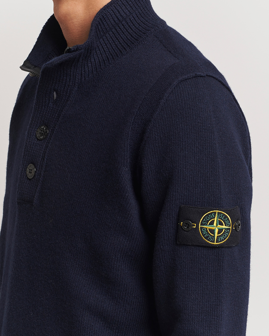 Heren | Truien | Stone Island | Knitted Lambswool Half Button Zip Navy Blue