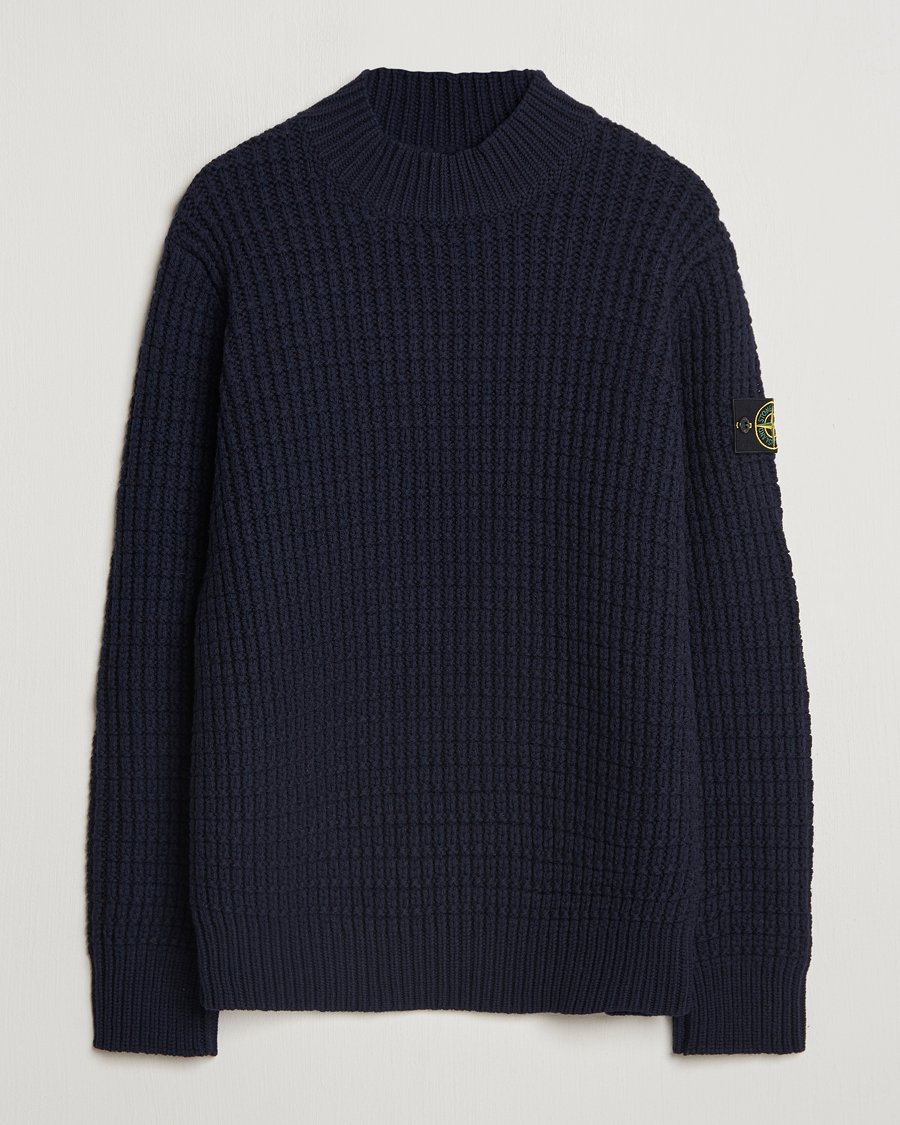 Heren | Truien | Stone Island | Checkered Rib Stich Wool Mock Neck Navy Blue