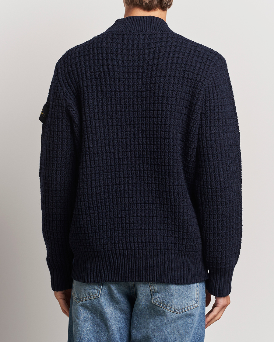 Heren | Truien | Stone Island | Checkered Rib Stich Wool Mock Neck Navy Blue