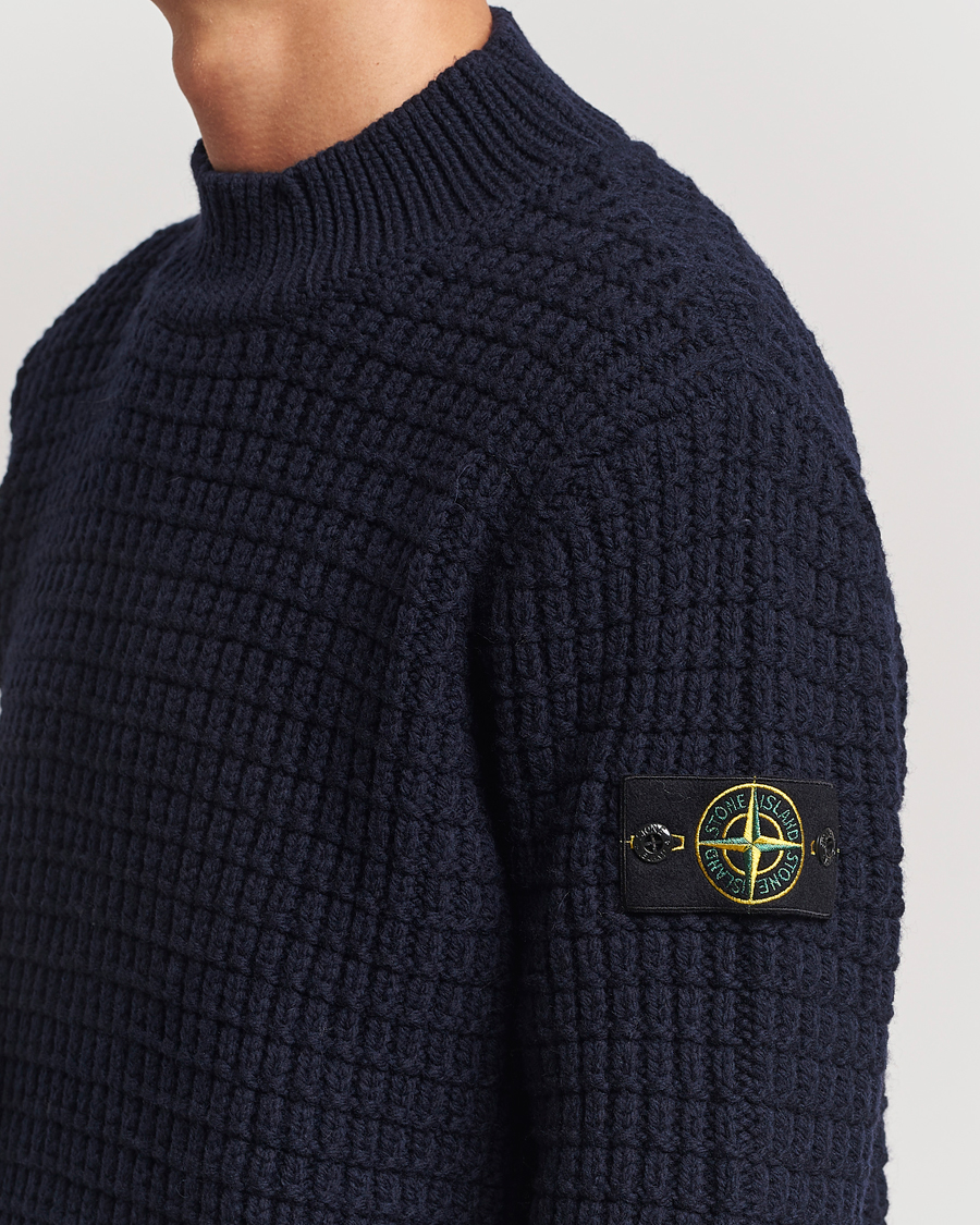 Heren | Truien | Stone Island | Checkered Rib Stich Wool Mock Neck Navy Blue