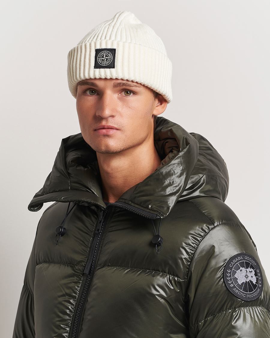 Heren | Stone Island Full Rib Wool Beanie Natural | Stone Island | Full Rib Wool Beanie Natural