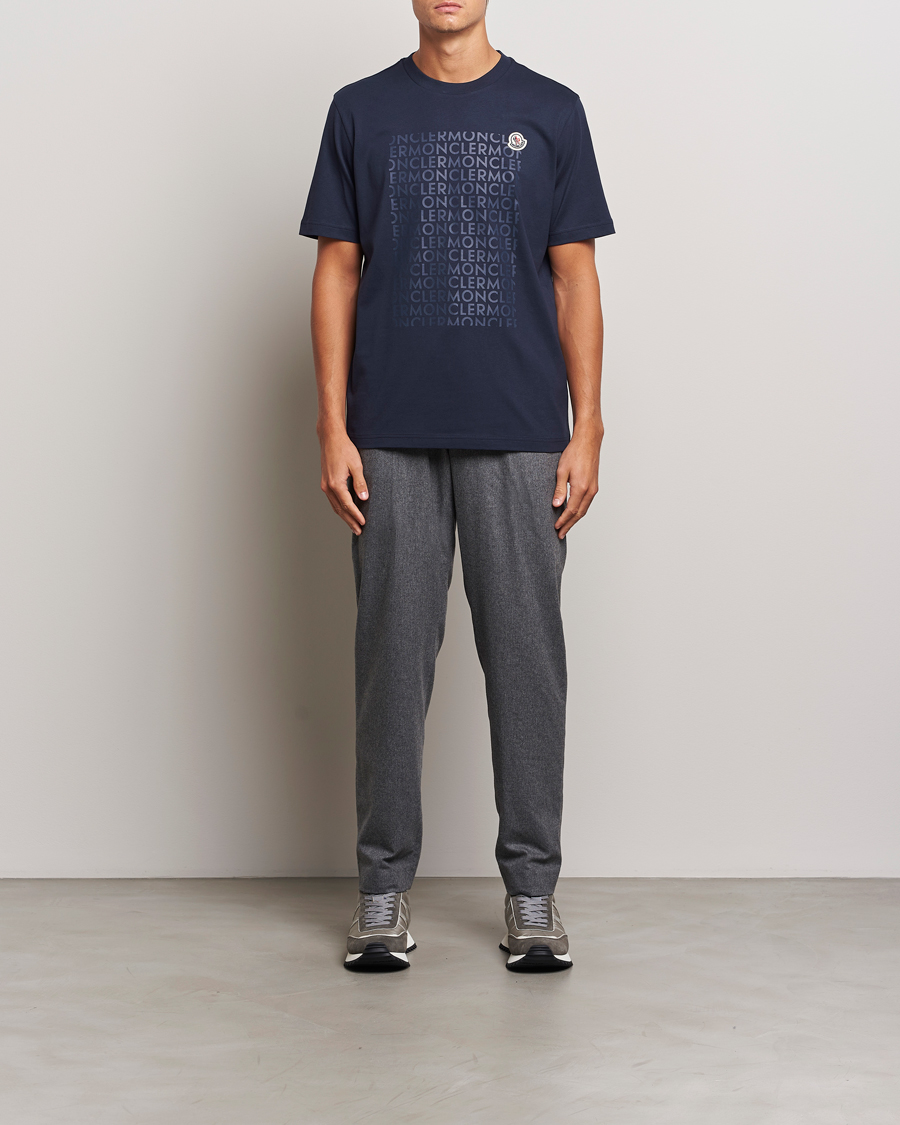 Homme | T-shirts | Moncler | All Over Lettering T-Shirt Navy