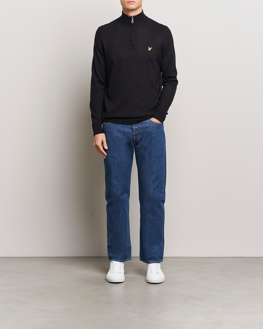 Heren | Truien | Lyle & Scott | Cotton/Merino Half Zip Jet Black
