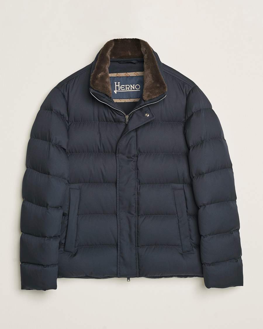 Heren | Jassen | Herno | Faux Fur Down Jacket Navy