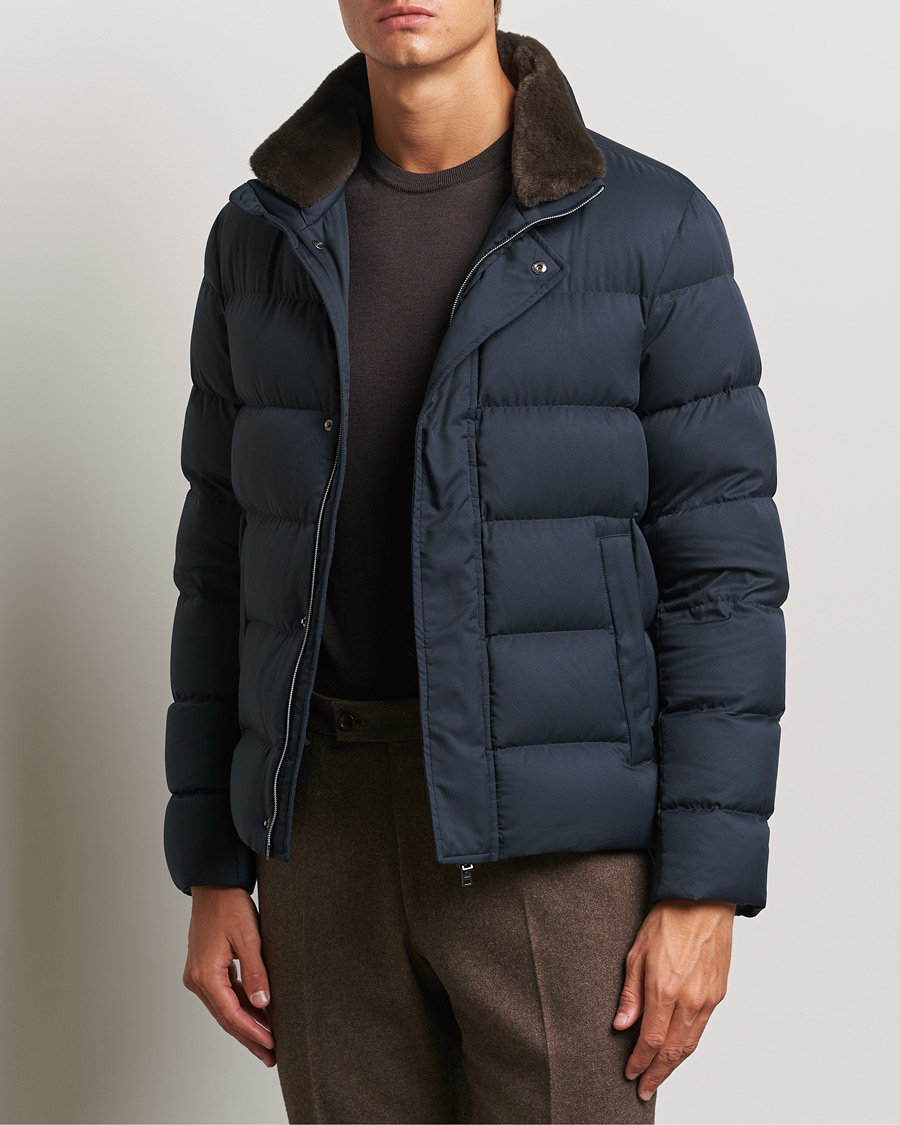 Heren | Jassen | Herno | Faux Fur Down Jacket Navy