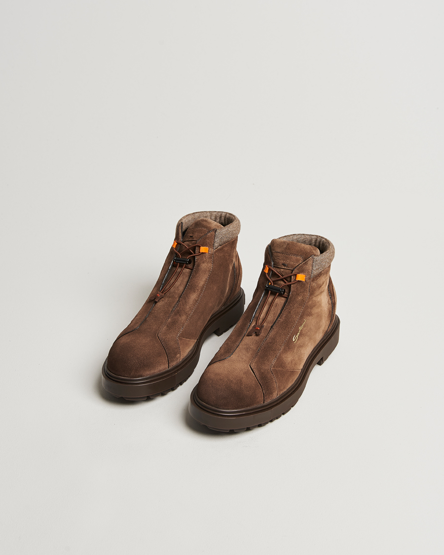Homme | Santoni St Moritz No Lace Boot Dark Brown Suede | Santoni | St Moritz No Lace Boot Dark Brown Suede