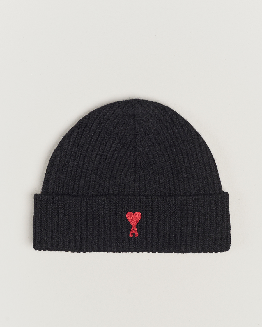 Homme | AMI Heart Logo Beanie Black | AMI | Heart Logo Beanie Black