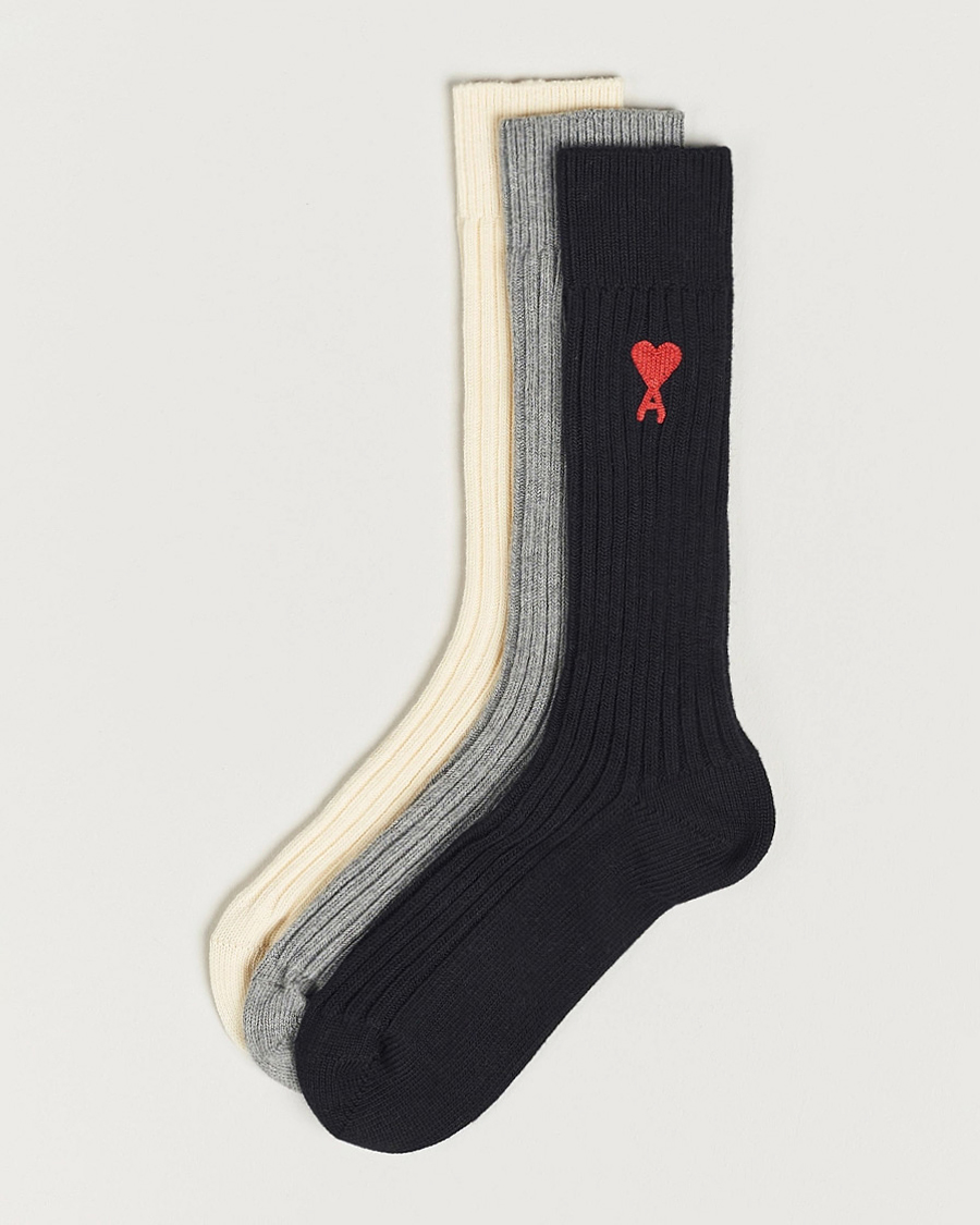 Heren | Ondergoed | AMI | 3-Pack Heart Logo Socks White/Grey/Black