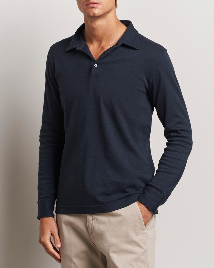 Homme | Pulls Et Tricots | Zanone | Heavy Jersey Long Sleeve Polo Navy