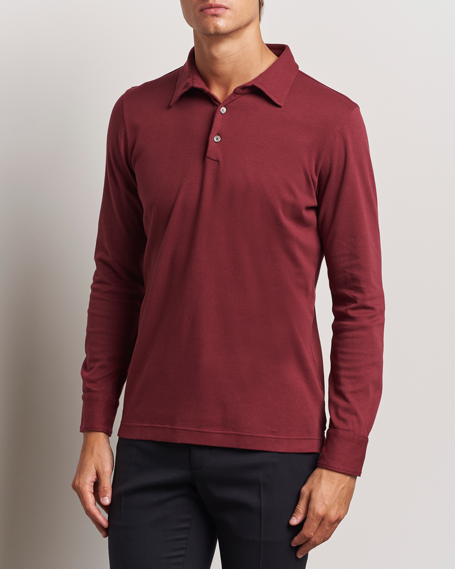 Homme | Pulls Et Tricots | Zanone | Heavy Jersey Long Sleeve Polo Bordeaux