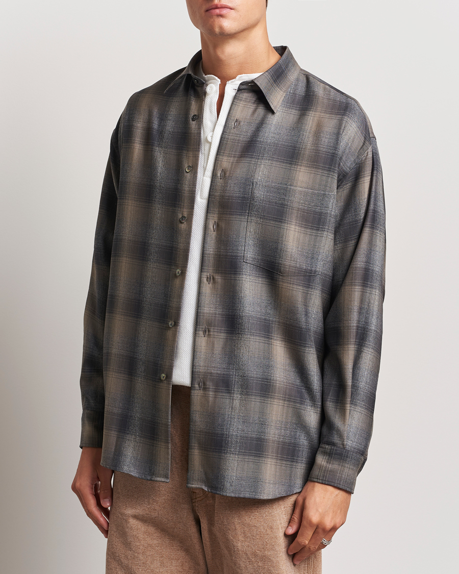 Heren | Overhemden | Auralee | Superlight Wool Shirt Charcoal Check