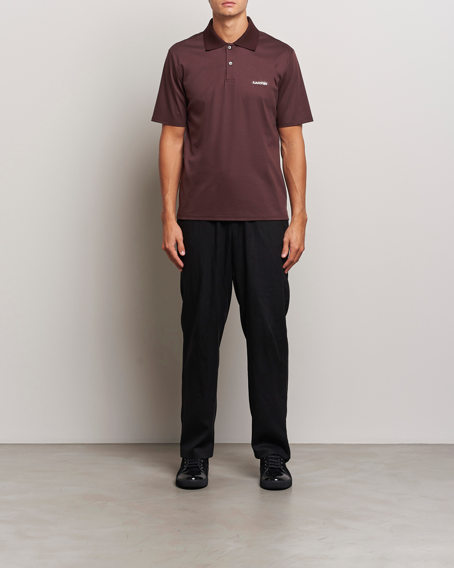 Homme | Polos | Lanvin | Mohair Logo Short Sleeve Polo Burgundy
