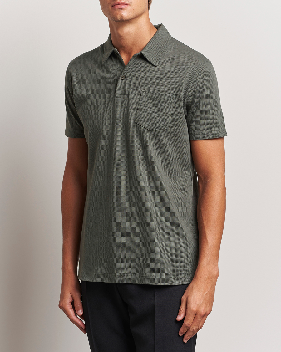 Homme | Polos | Sunspel | Riviera Polo Shirt Drill Green