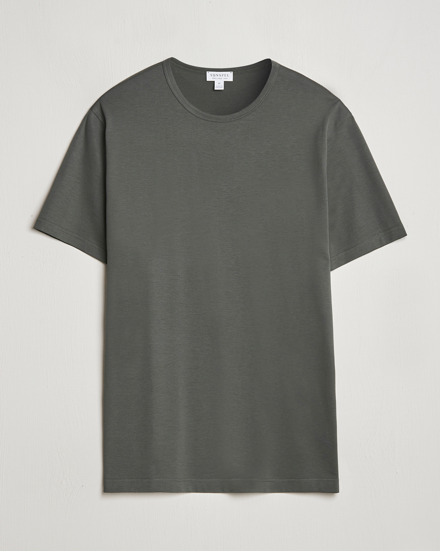 Heren | T-shirts | Sunspel | Crew Neck Q82 Cotton T-Shirt Drill Green