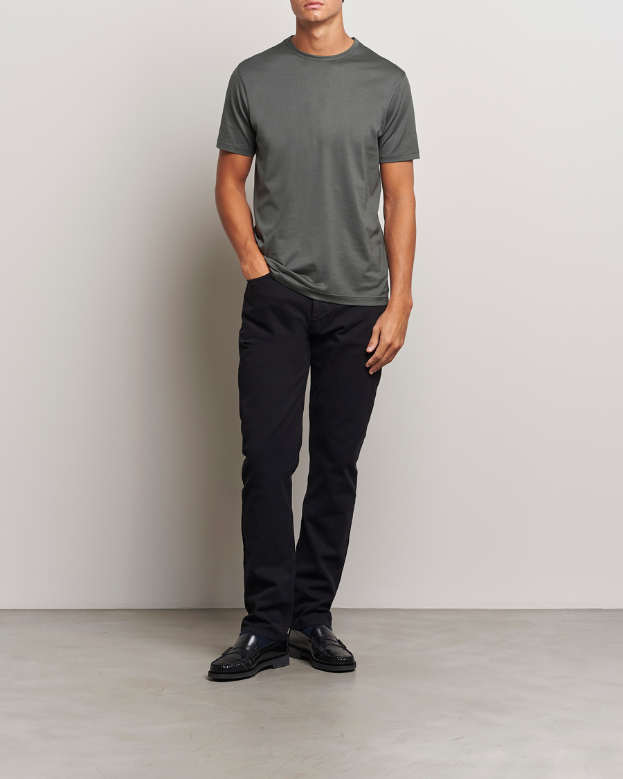 Heren | T-shirts | Sunspel | Crew Neck Q82 Cotton T-Shirt Drill Green