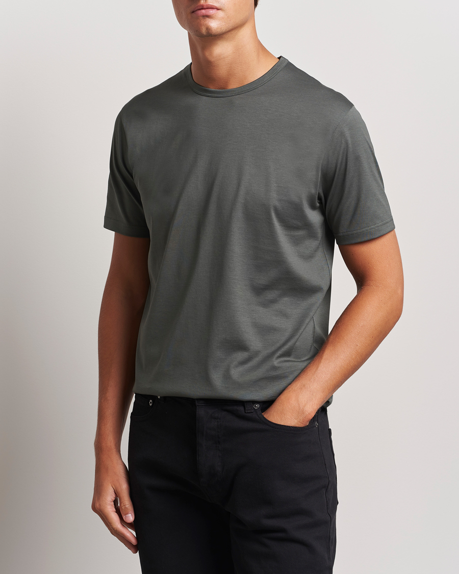 Heren | T-shirts | Sunspel | Crew Neck Q82 Cotton T-Shirt Drill Green