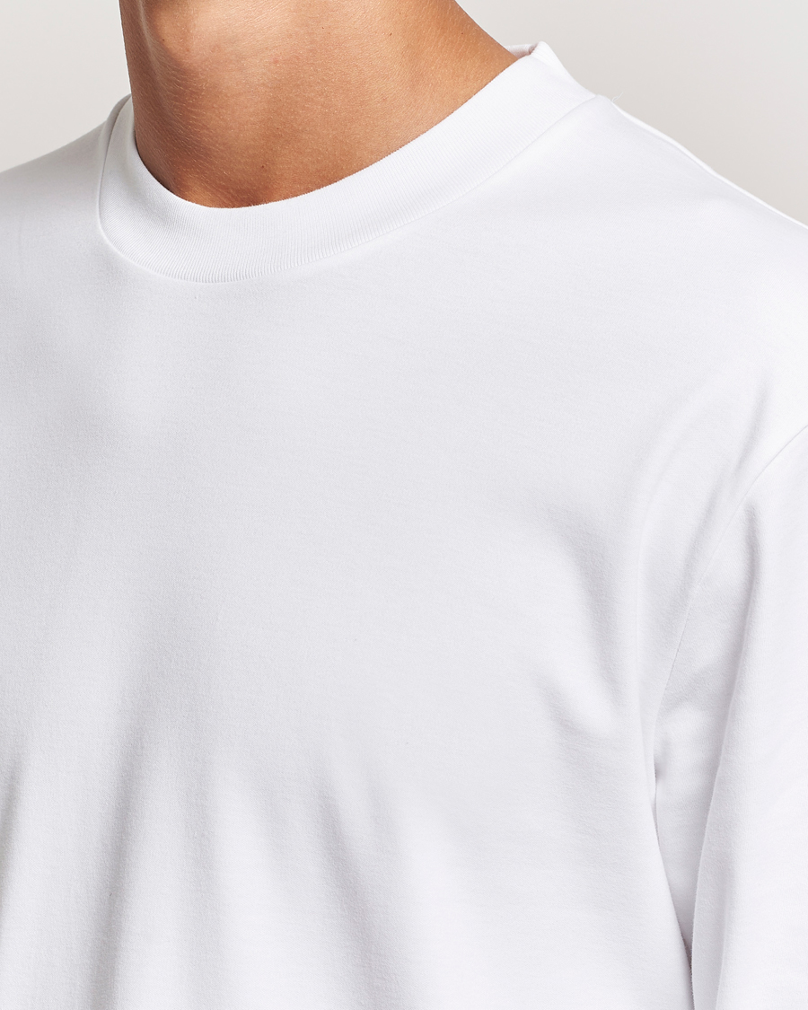 Heren | T-shirts | Sunspel | Heavyweight Mock Neck Long Sleeve T-Shirt White