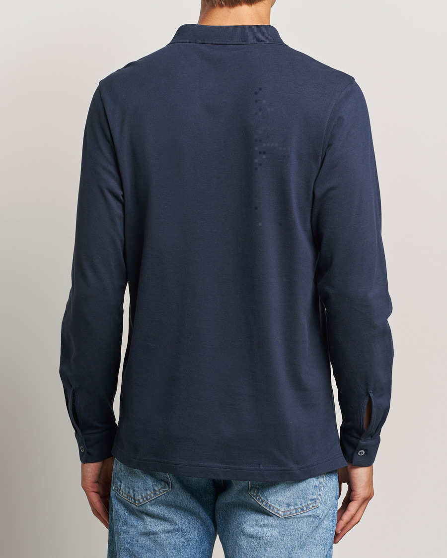 Homme | Polos | Sunspel | Supima Cotton Long Sleeve Pique Polo Navy