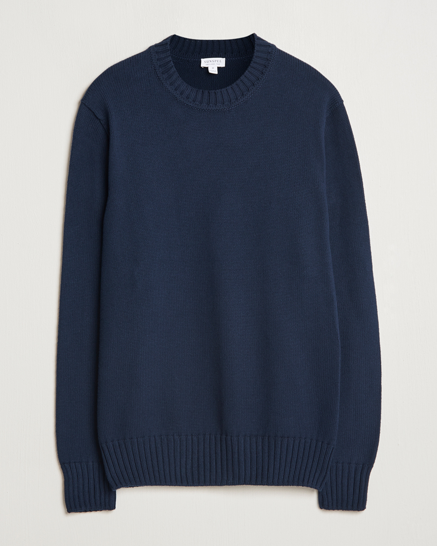 Heren | Truien | Sunspel | Mid Weight Cotton Crew Ligh Navy