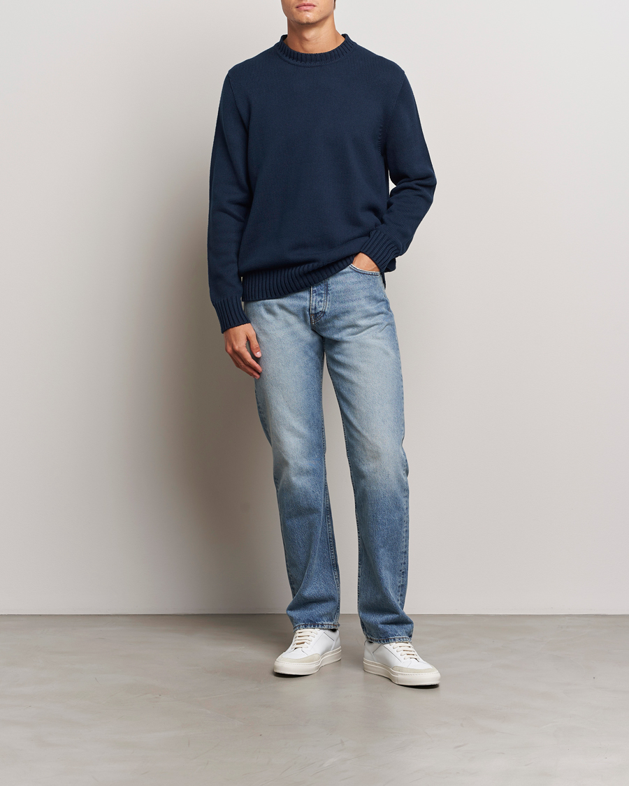 Heren | Truien | Sunspel | Mid Weight Cotton Crew Ligh Navy