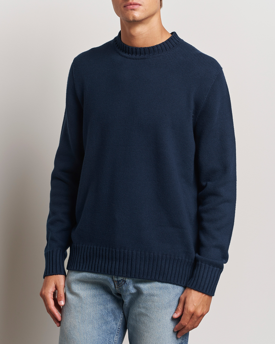 Heren | Truien | Sunspel | Mid Weight Cotton Crew Ligh Navy