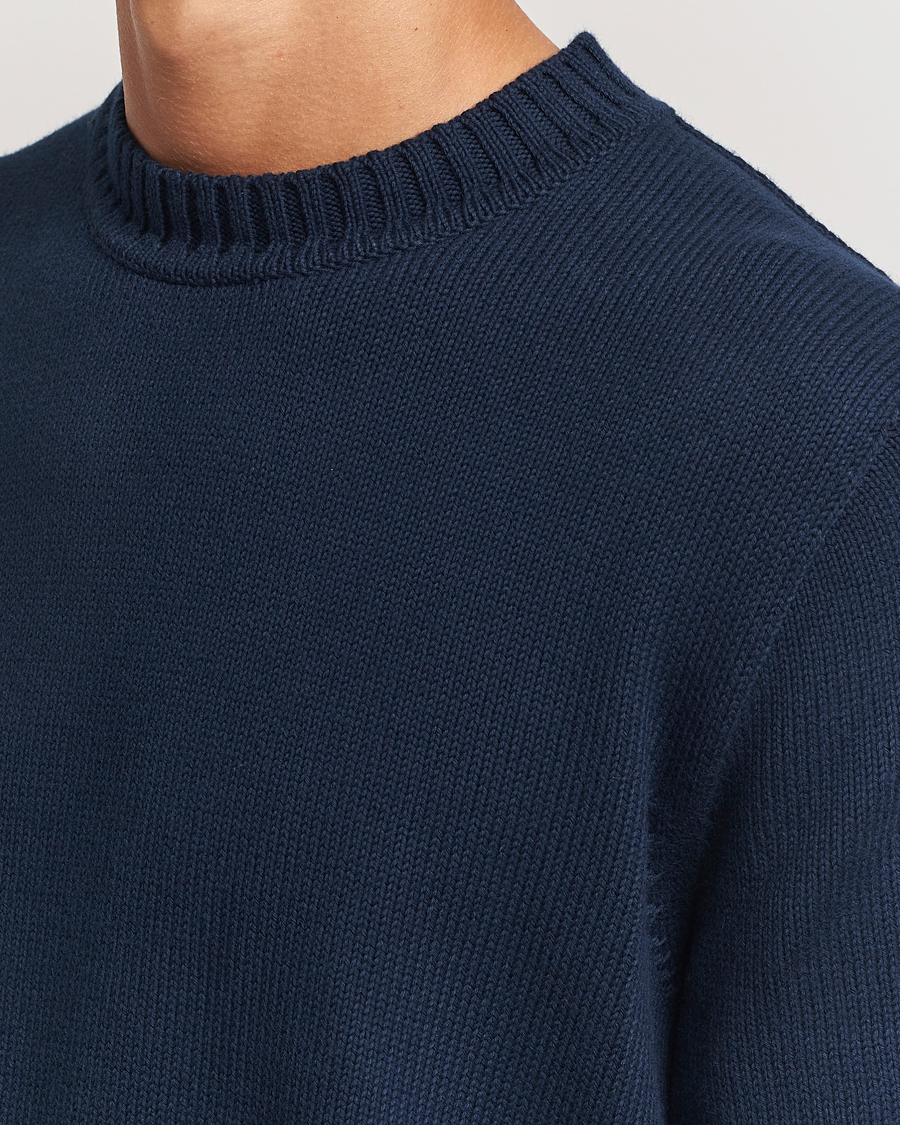 Heren | Truien | Sunspel | Mid Weight Cotton Crew Ligh Navy