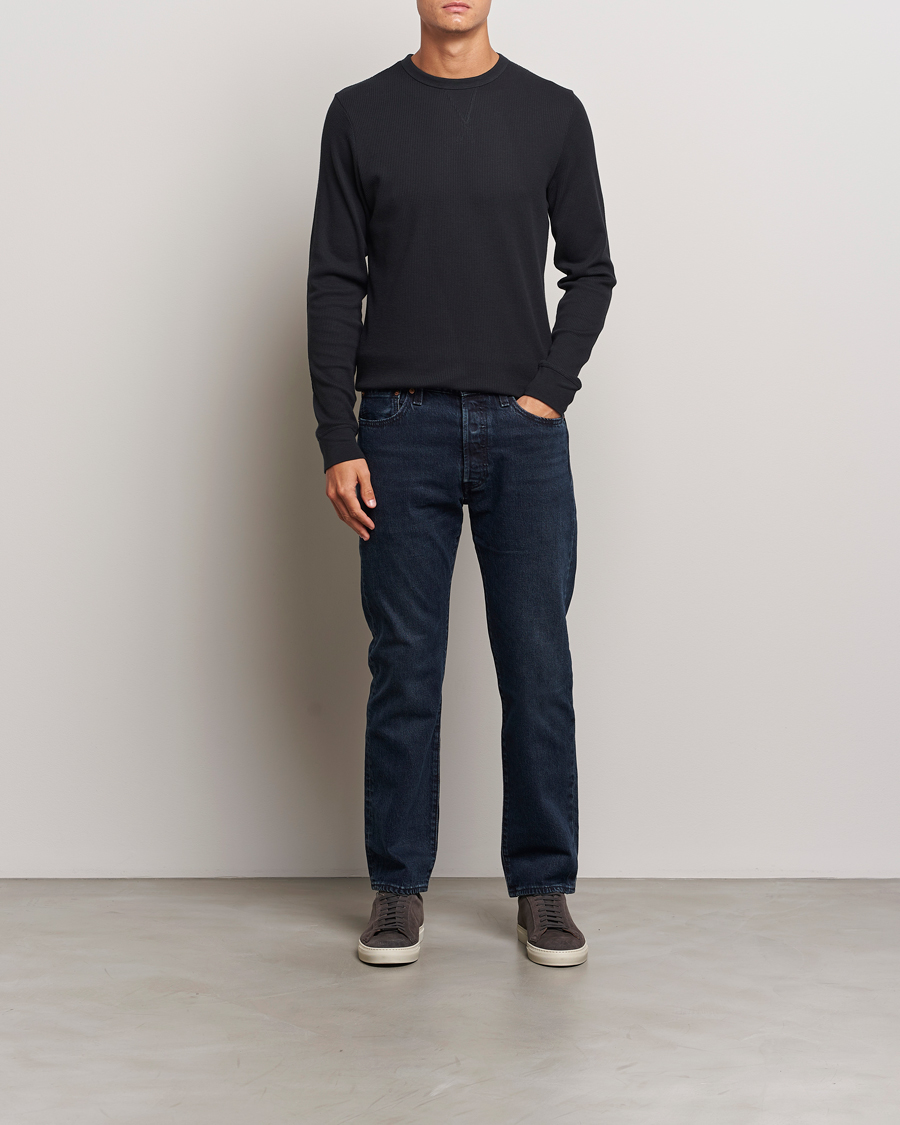 Heren | T-shirts | Sunspel | Long Sleeve Waffle T-Shirt Black