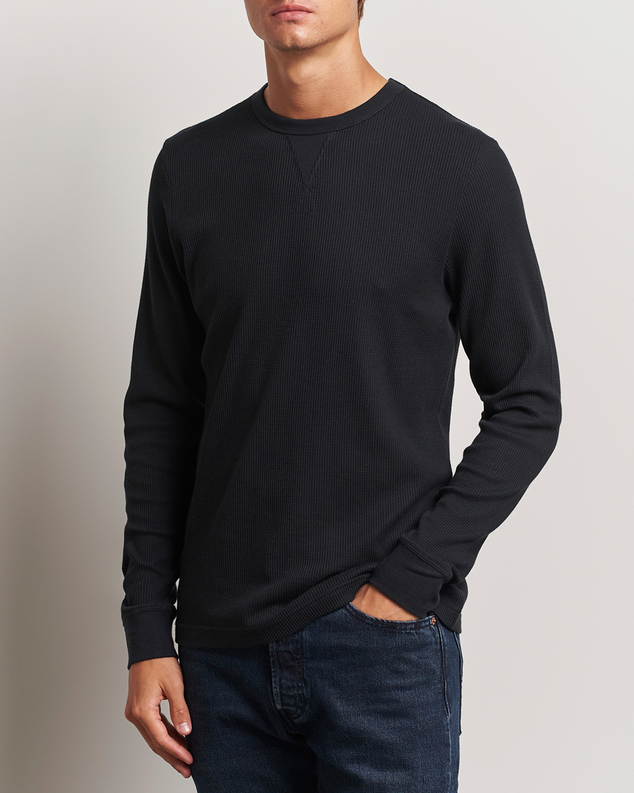 Heren | T-shirts | Sunspel | Long Sleeve Waffle T-Shirt Black