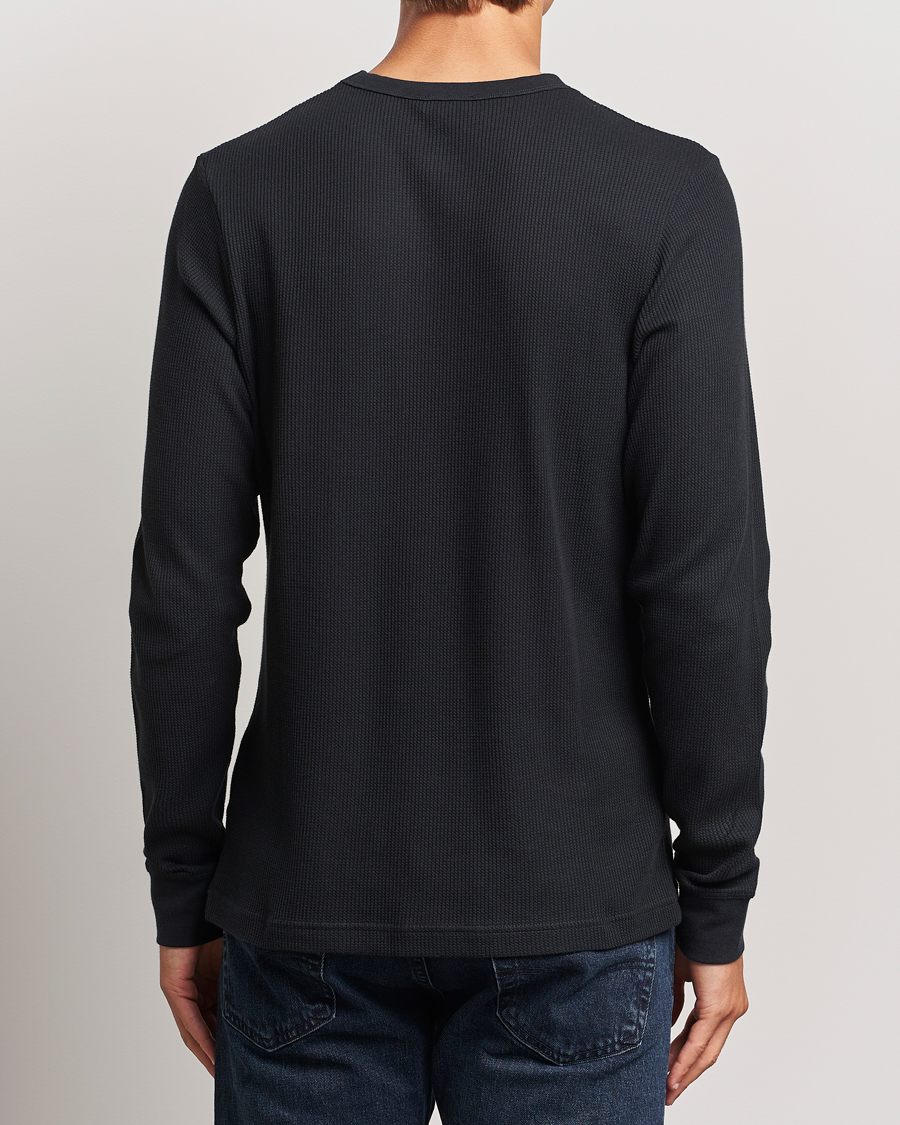 Heren | T-shirts | Sunspel | Long Sleeve Waffle T-Shirt Black