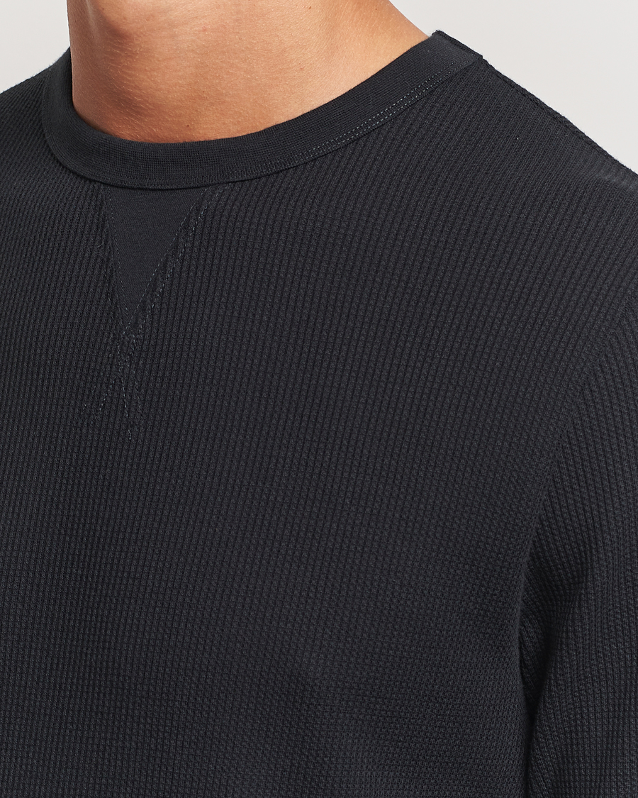 Heren | T-shirts | Sunspel | Long Sleeve Waffle T-Shirt Black
