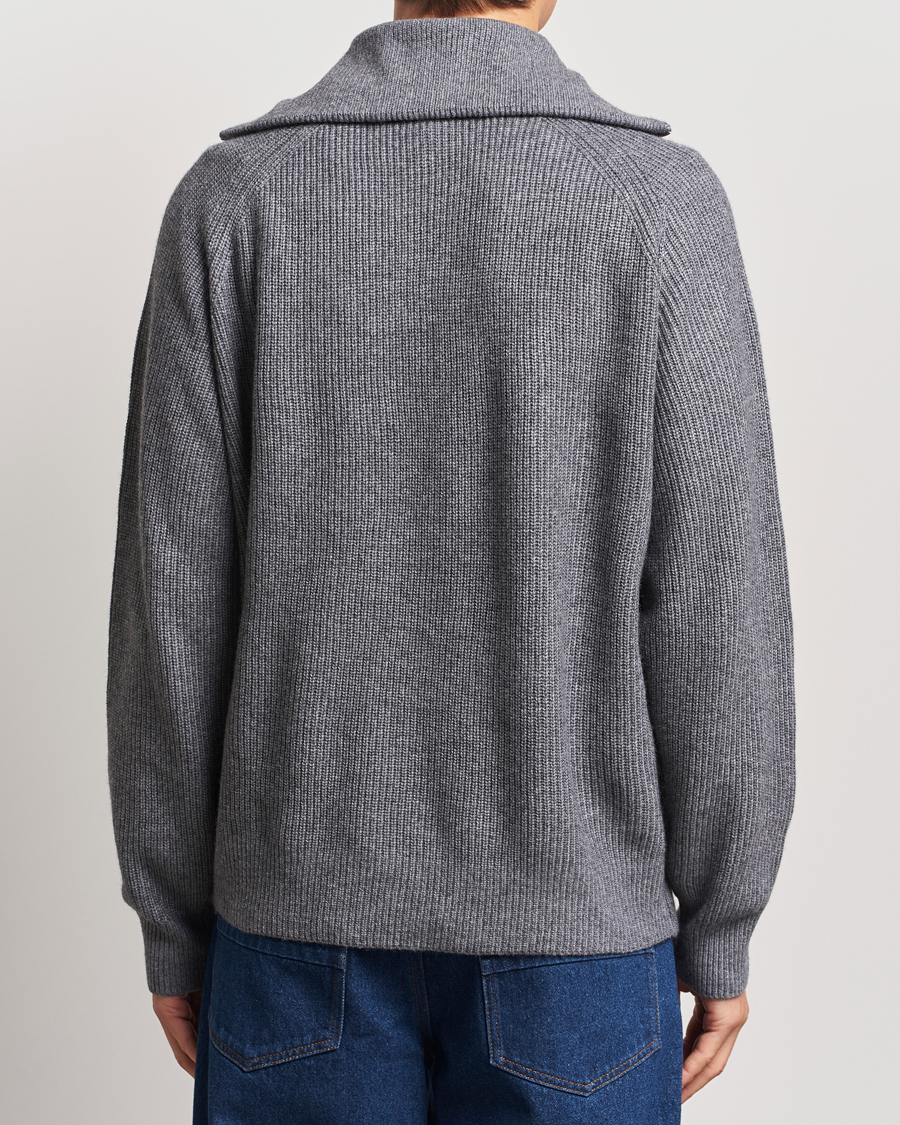 Homme | Pulls Et Tricots | Maison Kitsuné | Bold Fox Rib Knitted Half Zip Medium Grey Melange