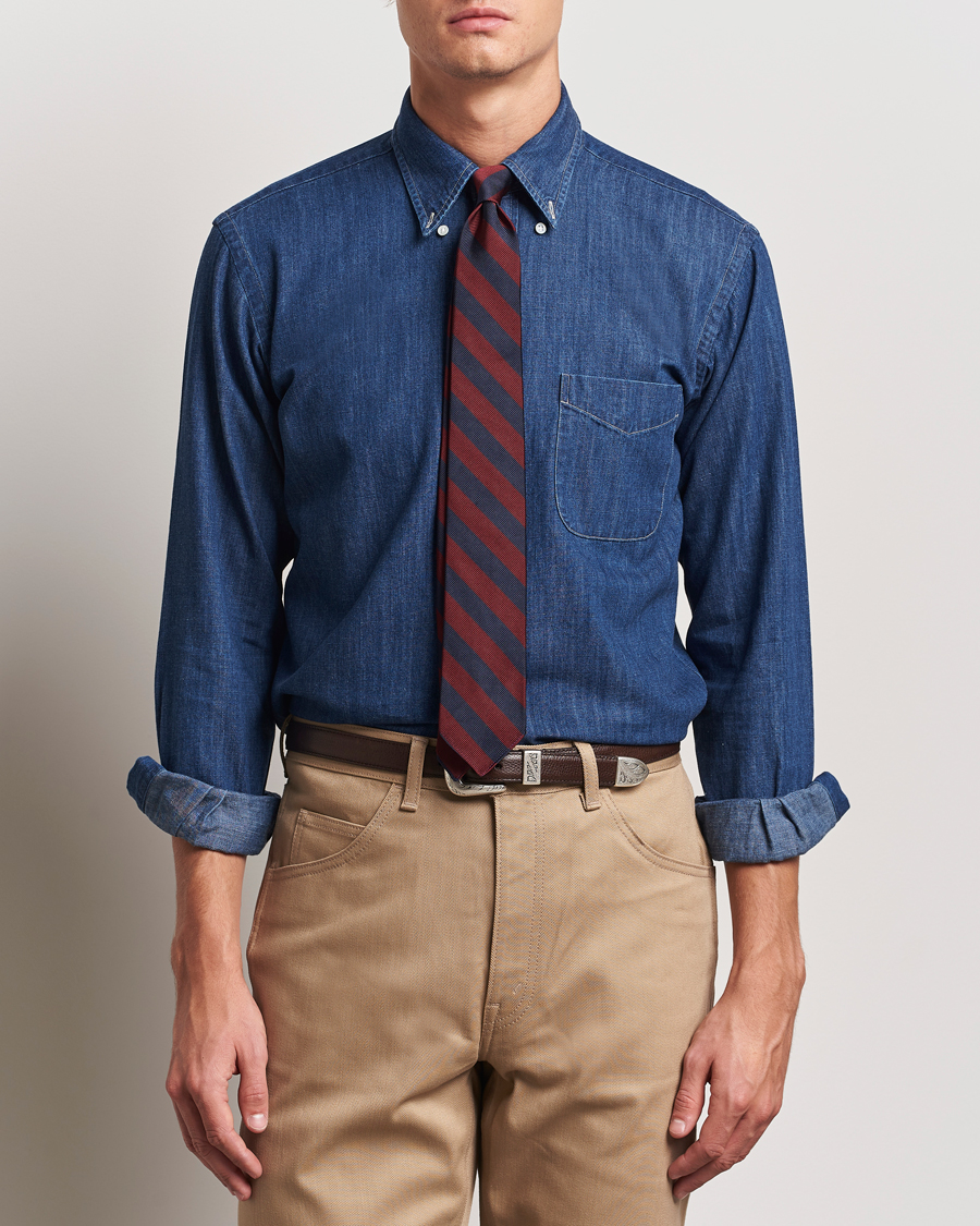 Heren | Overhemden | Kamakura Shirts | Vintage Ivy Denim Button Down Shirt Dark Blue