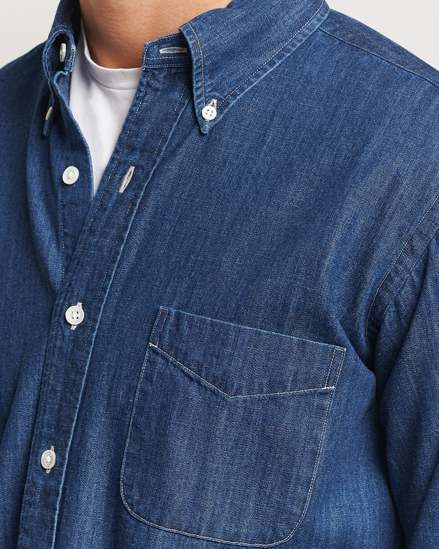 Heren | Overhemden | Kamakura Shirts | Vintage Ivy Denim Button Down Shirt Dark Blue