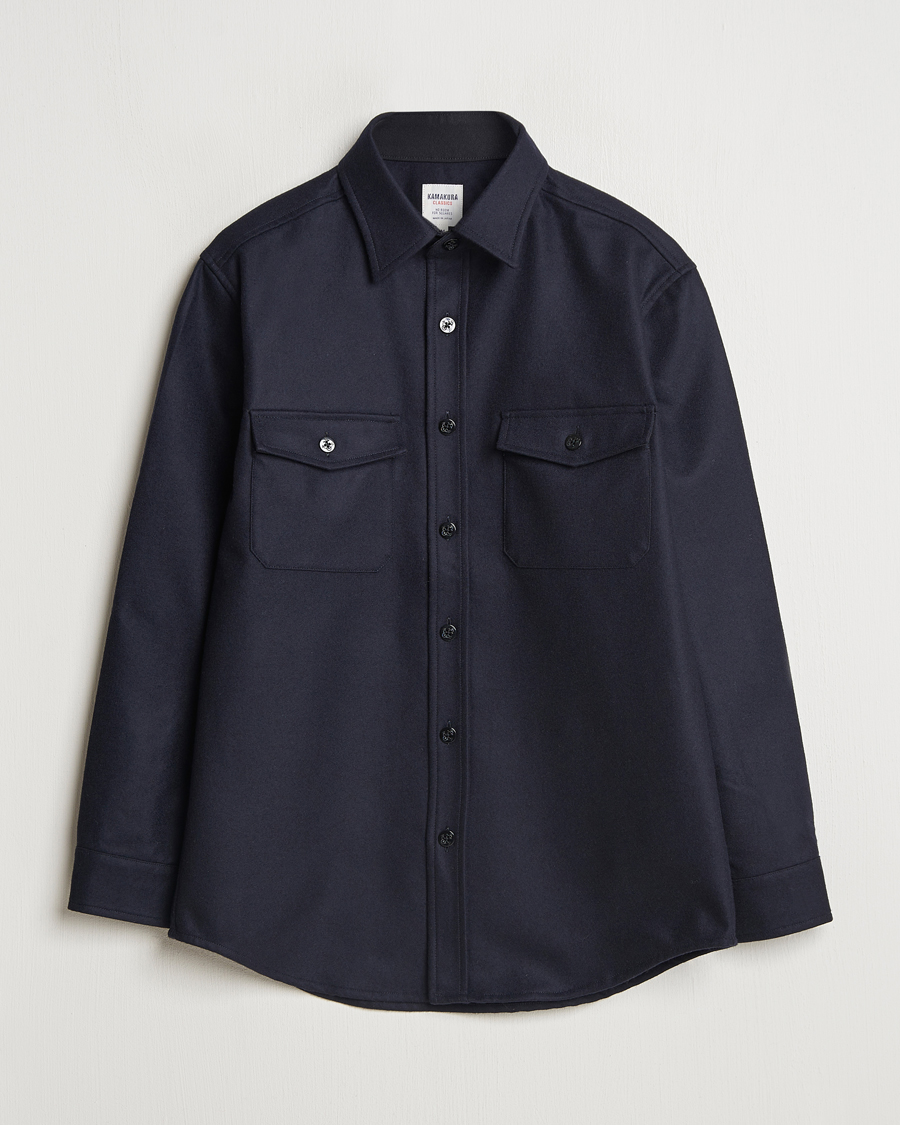 Homme | Chemises | Kamakura Shirts | Vintage Ivy Wool Flannel CPO Shirt Navy