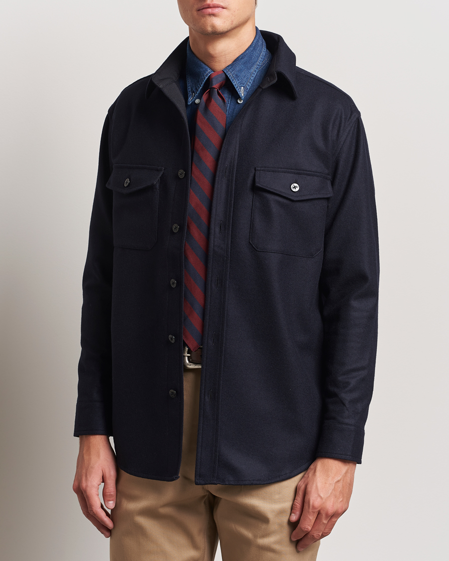 Homme | Chemises | Kamakura Shirts | Vintage Ivy Wool Flannel CPO Shirt Navy