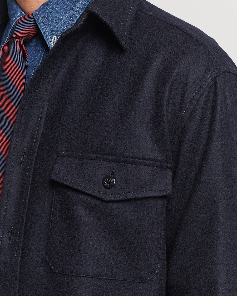 Homme | Chemises | Kamakura Shirts | Vintage Ivy Wool Flannel CPO Shirt Navy