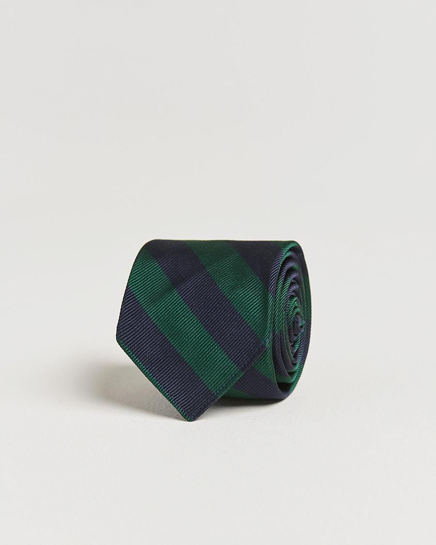 Heren | Kamakura Shirts Vintage Ivy Regimental Stripe Silk Tie Navy/Green | Kamakura Shirts | Vintage Ivy Regimental Stripe Silk Tie Navy/Green